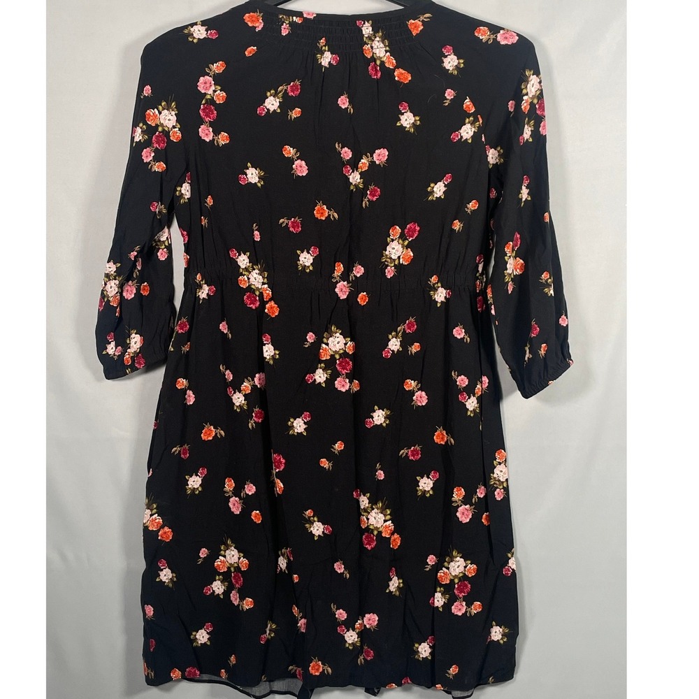 J. Jill Black Floral Button Front Smocked Rayon Dress Petite Small WDR167412 - Picture 6 of 13